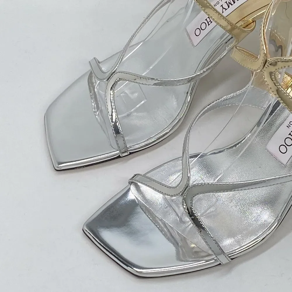 Jimmy Choo Azie 85MM Metallic Leather Sandals size 37